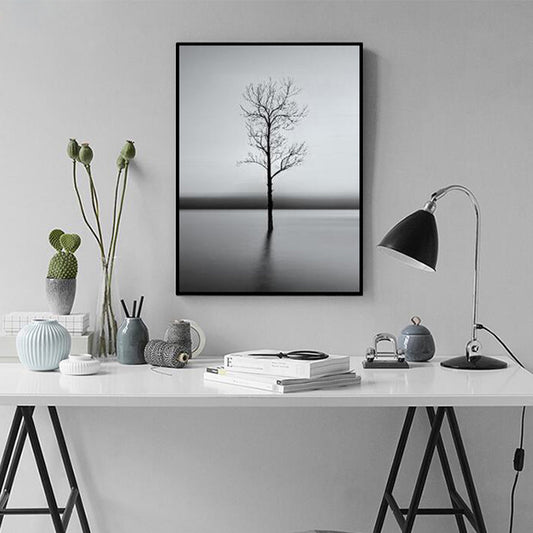 Leafless Tree Wall Art Print Nordic Aesthetics Photo Plant Canvas in Grey for Bedroom Grey Clearhalo 'Art Gallery' 'Canvas Art' 'Contemporary Art Gallery' 'Modern' Arts' 1763557