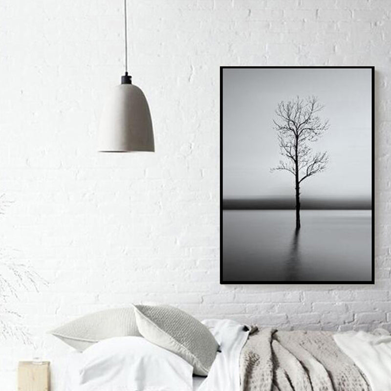 Leafless Tree Wall Art Print Nordic Aesthetics Photo Plant Canvas in Grey for Bedroom Clearhalo 'Art Gallery' 'Canvas Art' 'Contemporary Art Gallery' 'Modern' Arts' 1763558