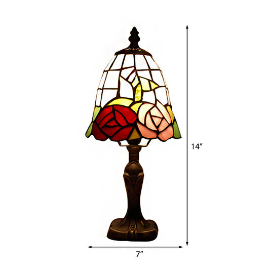 7"/6" Wide Bell Shape Bedroom Reading Light with Rose Stained Glass Tiffany Style Desk Lamp in Pink Clearhalo 'Lamps' 'Table Lamps' Lighting' 176355