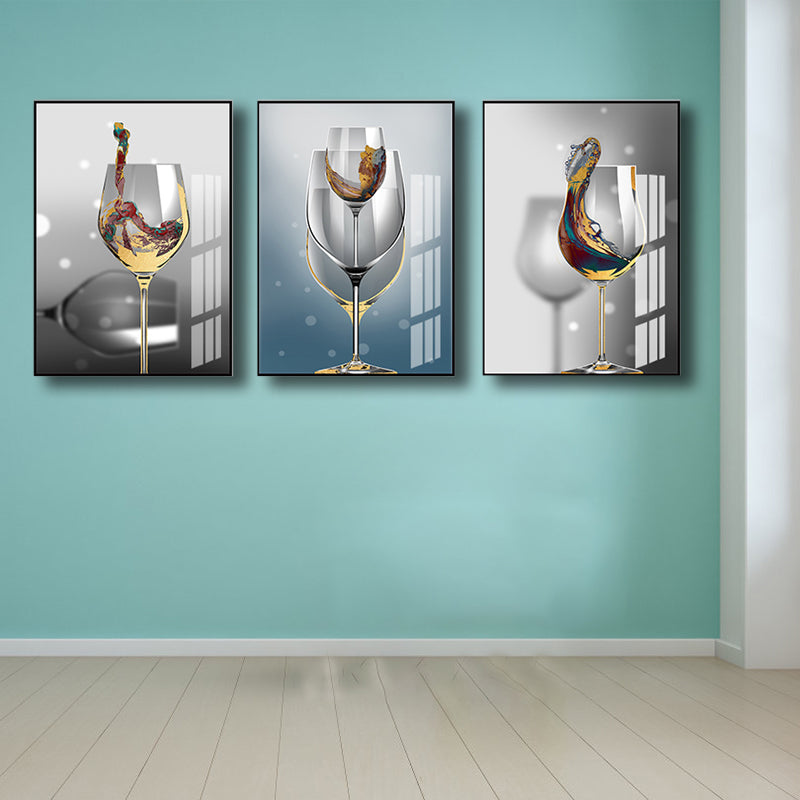 Wine Glasses Wall Art Modern Aesthetics Still Life Canvas Print in Dark  Color for Kitchen - Clearhalo