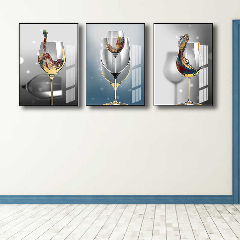 Wine Glasses Wall Art Modern Aesthetics Still Life Canvas Print in Dark  Color for Kitchen - Clearhalo