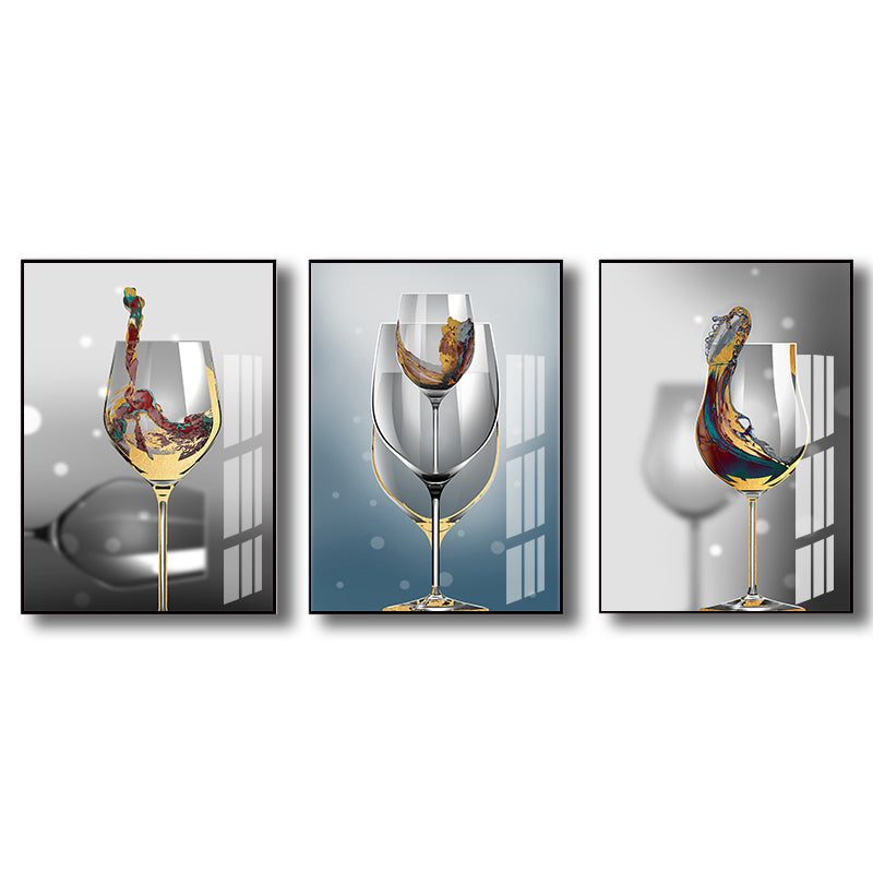 Wine Glasses Wall Art Modern Aesthetics Still Life Canvas Print in Dark  Color for Kitchen - Clearhalo