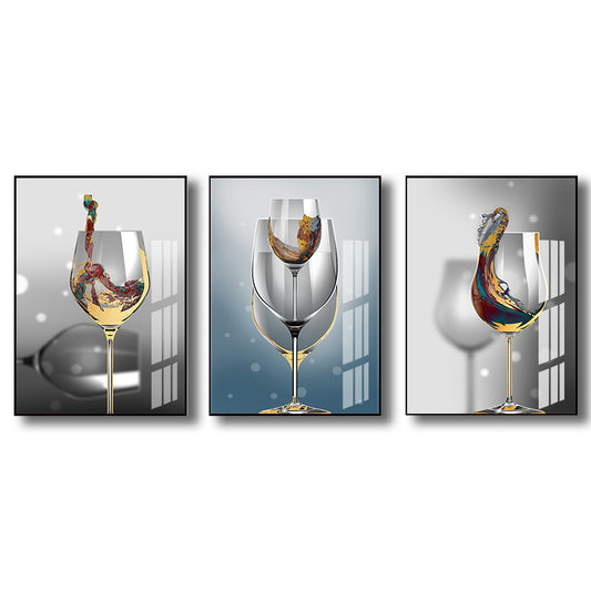 Modern Wine Glasses Wall Art Decor Light Color Dining Room Canvas Print, Set of 3 Clearhalo 'Art Gallery' 'Canvas Art' 'Contemporary Art Gallery' 'Modern' Arts' 1763566