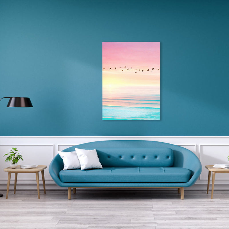 Contemporary Bird and Sky Painting Canvas Pink Photography Wall Art Decor, Multiple Sizes Pink Clearhalo 'Art Gallery' 'Canvas Art' 'Contemporary Art Gallery' 'Modern' Arts' 1763652