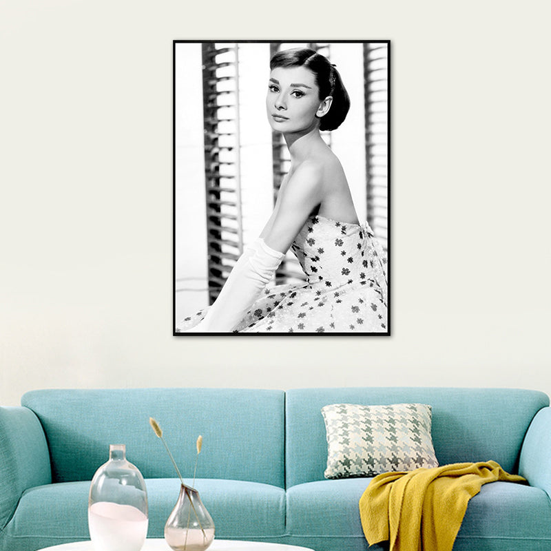 Light Color Hepburn Portrait Canvas Textured Vintage Girls Bedroom Wall Art Print Clearhalo 'Art Gallery' 'Canvas Art' 'Contemporary Art Gallery' 'Modern' Arts' 1763674