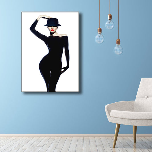 Glam mode vrouw canvas print zwart -wit gestructureerde muur kunst decor voor kamer