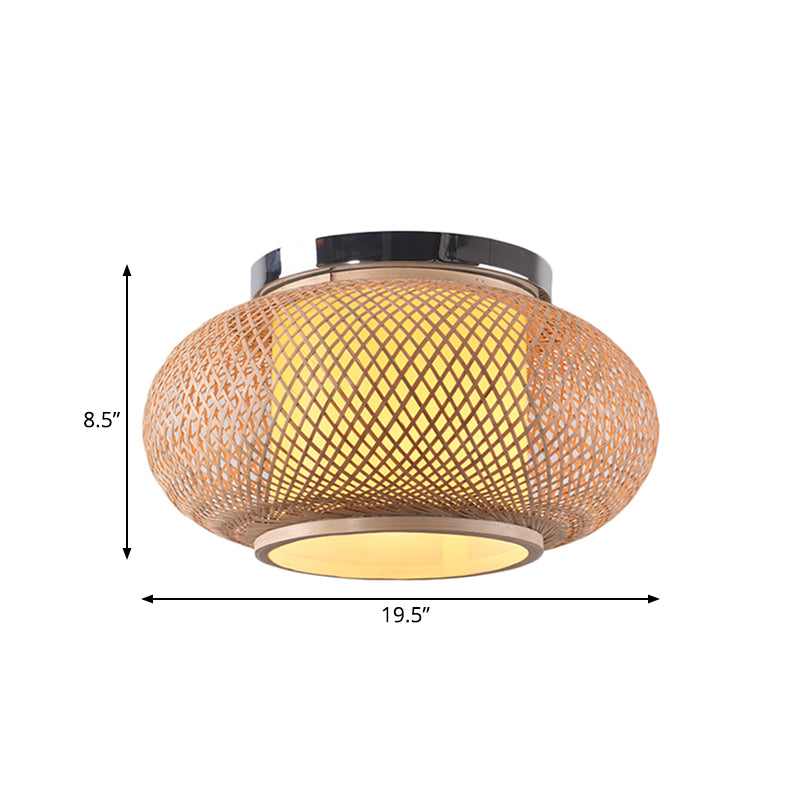 Yellow Lantern Shade Flush Light Contemporary Style 16"/19.5" Dia 1-Head Bamboo Ceiling Mounted Light for Living Room Clearhalo 'Ceiling Lights' 'Close To Ceiling Lights' 'Close to ceiling' 'Semi-flushmount' Lighting' 176375