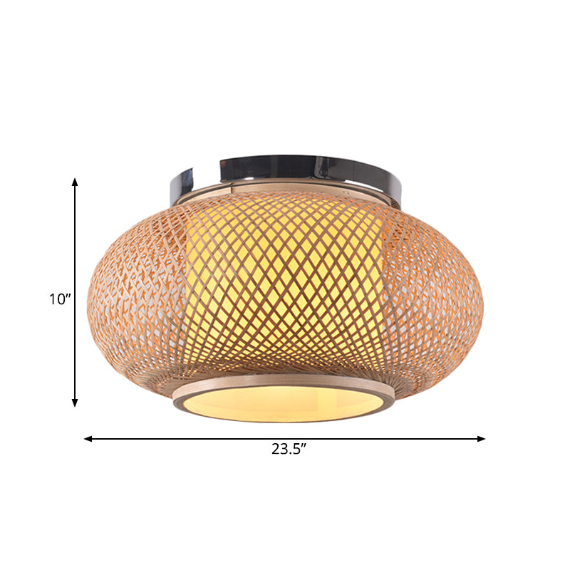 Yellow Lantern Shade Flush Light Contemporary Style 16"/19.5" Dia 1-Head Bamboo Ceiling Mounted Light for Living Room Clearhalo 'Ceiling Lights' 'Close To Ceiling Lights' 'Close to ceiling' 'Semi-flushmount' Lighting' 176376