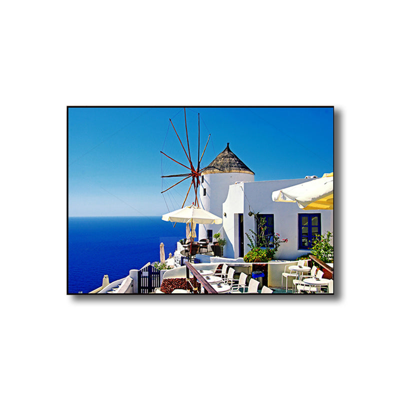 Mediterranean Balcony Seascape Canvas Art Contemporary Textured Wall Decor in Blue Clearhalo 'Art Gallery' 'Canvas Art' 'Contemporary Art Gallery' 'Modern' Arts' 1763801