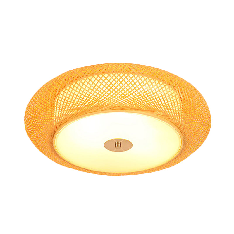 Asian Style Drum Flush Ceiling Light Bamboo LED Living Room Flushmount Light in Yellow, 16"/19.5" Width Clearhalo 'Ceiling Lights' 'Close To Ceiling Lights' 'Close to ceiling' 'Flush mount' Lighting' 176384