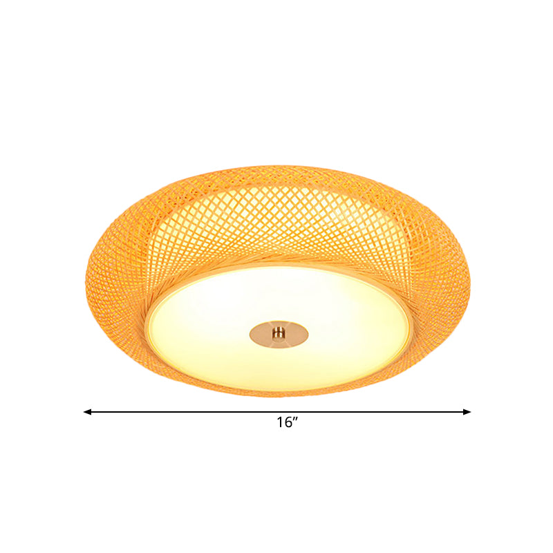 Asian Style Drum Flush Ceiling Light Bamboo LED Living Room Flushmount Light in Yellow, 16"/19.5" Width Clearhalo 'Ceiling Lights' 'Close To Ceiling Lights' 'Close to ceiling' 'Flush mount' Lighting' 176385