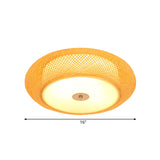 Asian Style Drum Flush Ceiling Light Bamboo LED Living Room Flushmount Light in Yellow, 16"/19.5" Width Clearhalo 'Ceiling Lights' 'Close To Ceiling Lights' 'Close to ceiling' 'Flush mount' Lighting' 176385