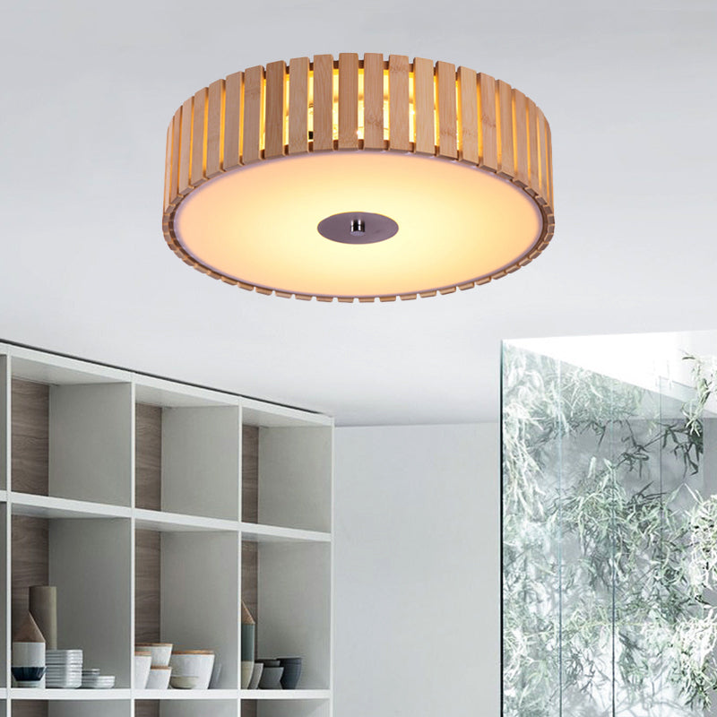 Bamboo Drum Shade Flush Mount Light Modern Style 15"/19" W LED Beige Ceiling Light Fixture for Living Room Beige Clearhalo 'Ceiling Lights' 'Close To Ceiling Lights' 'Close to ceiling' 'Flush mount' Lighting' 176387