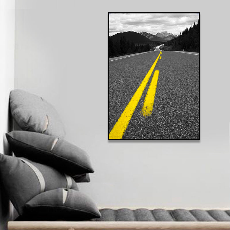 Black Mountain Road Canvas Print Textured Contemporary Living Room Wall Art Decor Black Clearhalo 'Art Gallery' 'Canvas Art' 'Contemporary Art Gallery' 'Modern' Arts' 1763883