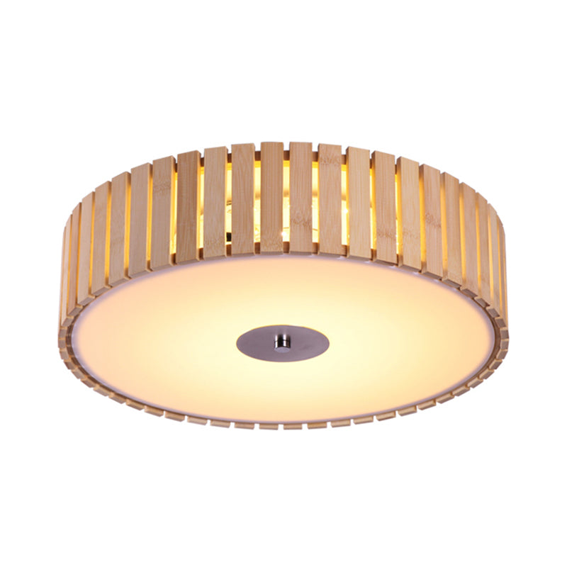 Bamboo Drum Shade Flush Mount Light Modern Style 15"/19" W LED Beige Ceiling Light Fixture for Living Room Clearhalo 'Ceiling Lights' 'Close To Ceiling Lights' 'Close to ceiling' 'Flush mount' Lighting' 176389