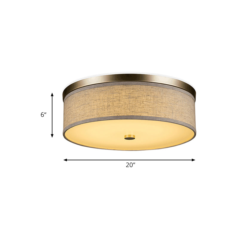 16"/19.5"/23.5" Dia Cylinder Flush Mount Contemporary Fabric Beige LED Flush Mount Lamp Clearhalo 'Ceiling Lights' 'Close To Ceiling Lights' 'Close to ceiling' 'Flush mount' Lighting' 176396