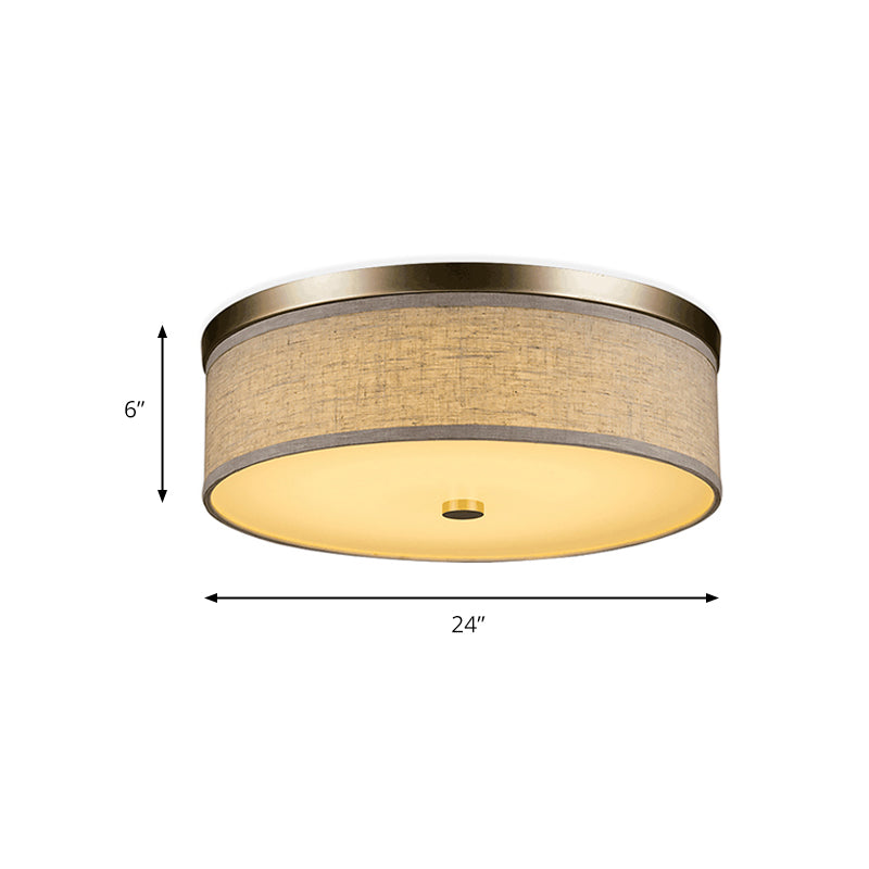 16"/19.5"/23.5" Dia Cylinder Flush Mount Contemporary Fabric Beige LED Flush Mount Lamp Clearhalo 'Ceiling Lights' 'Close To Ceiling Lights' 'Close to ceiling' 'Flush mount' Lighting' 176397