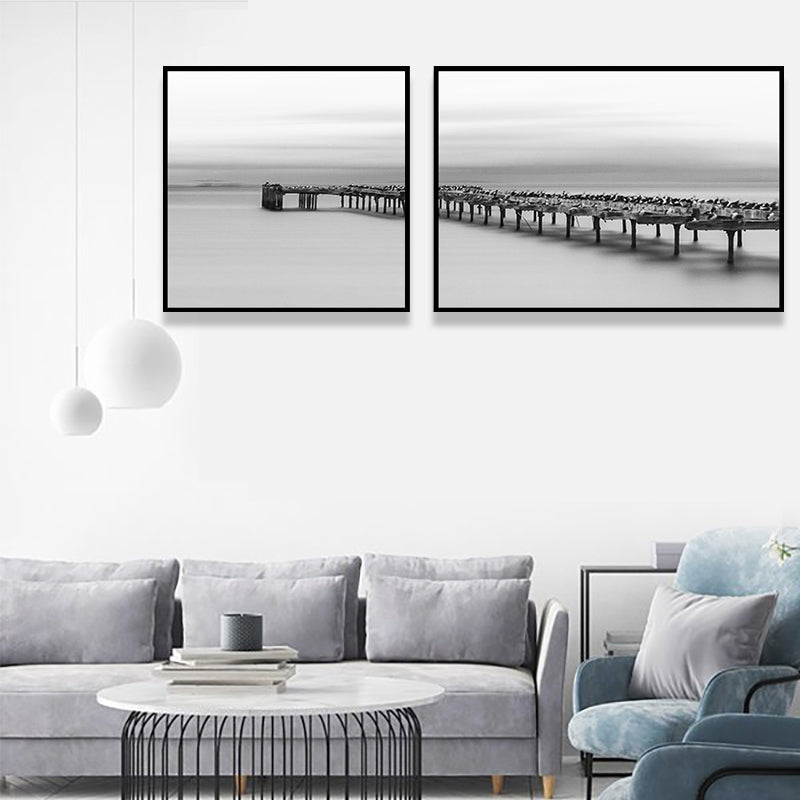 Modern Sea Bridge Wall Art Light Color Photographs Scenery Canvas Print for Room Grey Clearhalo 'Art Gallery' 'Canvas Art' 'Contemporary Art Gallery' 'Modern' Arts' 1763974