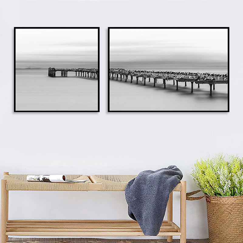 Modern Sea Bridge Wall Art Light Color Photographs Scenery Canvas Print for Room Clearhalo 'Art Gallery' 'Canvas Art' 'Contemporary Art Gallery' 'Modern' Arts' 1763975