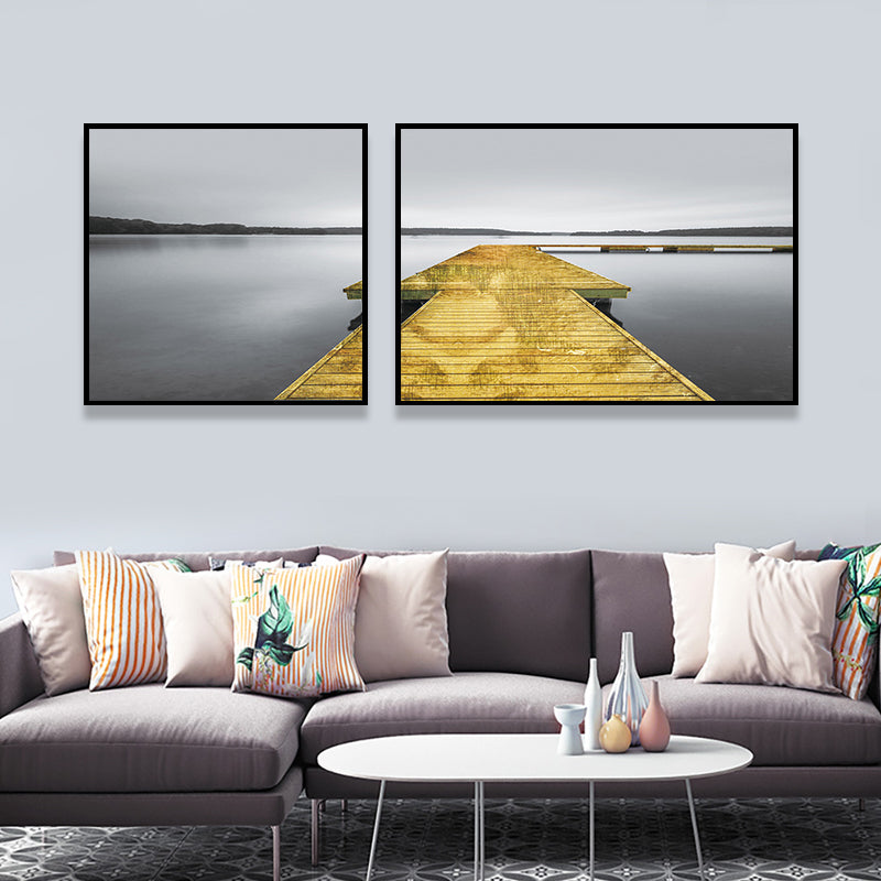 Modern Sea Bridge Wall Art Light Color Photographs Scenery Canvas Print for Room Clearhalo 'Art Gallery' 'Canvas Art' 'Contemporary Art Gallery' 'Modern' Arts' 1763982