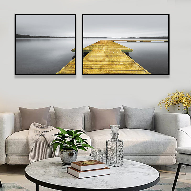 Modern Sea Bridge Wall Art Light Color Photographs Scenery Canvas Print for Room Clearhalo 'Art Gallery' 'Canvas Art' 'Contemporary Art Gallery' 'Modern' Arts' 1763983