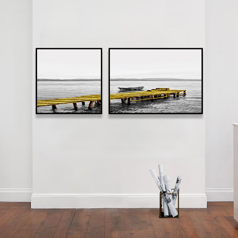 Modern Sea Bridge Wall Art Light Color Photographs Scenery Canvas Print for Room Cream Gray Clearhalo 'Art Gallery' 'Canvas Art' 'Contemporary Art Gallery' 'Modern' Arts' 1763989