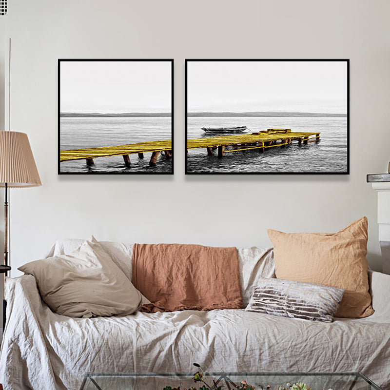 Modern Sea Bridge Wall Art Light Color Photographs Scenery Canvas Print for Room Clearhalo 'Art Gallery' 'Canvas Art' 'Contemporary Art Gallery' 'Modern' Arts' 1763991