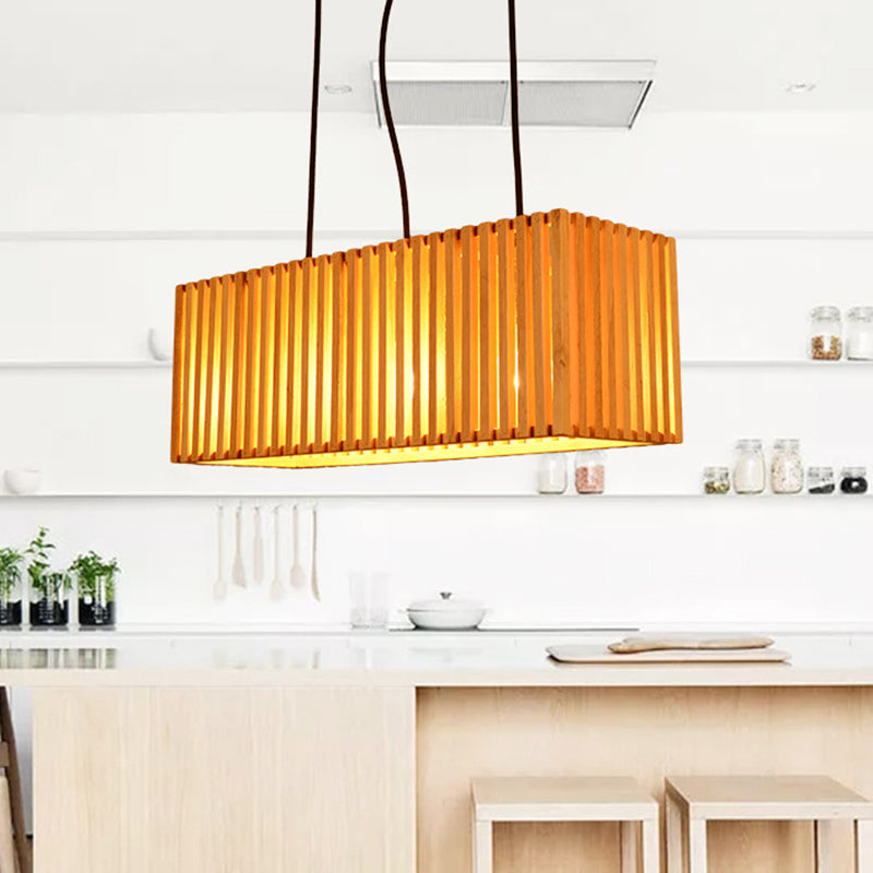 21"/27" Wide Linear Hanging Lighting Modern Style Wood 4 Lights Yellow Island Pendant Light for Dining Room Yellow Clearhalo 'Ceiling Lights' 'Island Lights' Lighting' 176407