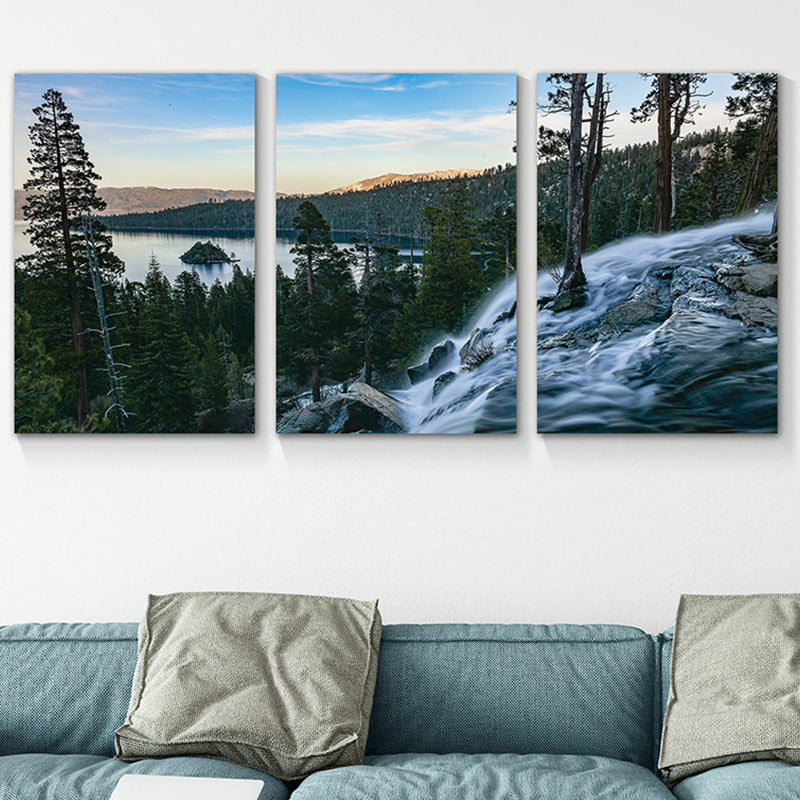 Falls Scenery Art Print Modern Canvas Wall Decor, Multiple Sizes Options, Set of Three Green Clearhalo 'Art Gallery' 'Canvas Art' 'Contemporary Art Gallery' 'Modern' Arts' 1764197