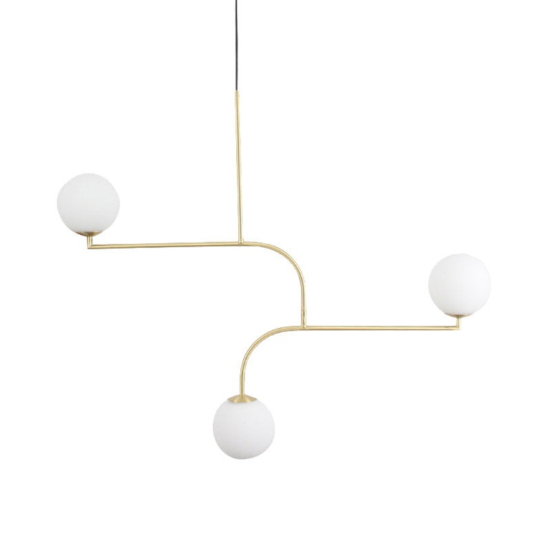 3 Lights Indoor Hanging Chandelier Light with Global White Glass Shade Modernist Gold Finish Pendant Lamp Clearhalo 'Ceiling Lights' 'Chandeliers' 'Glass shade' 'Glass' 'Modern Chandeliers' 'Modern' Lighting' 176420