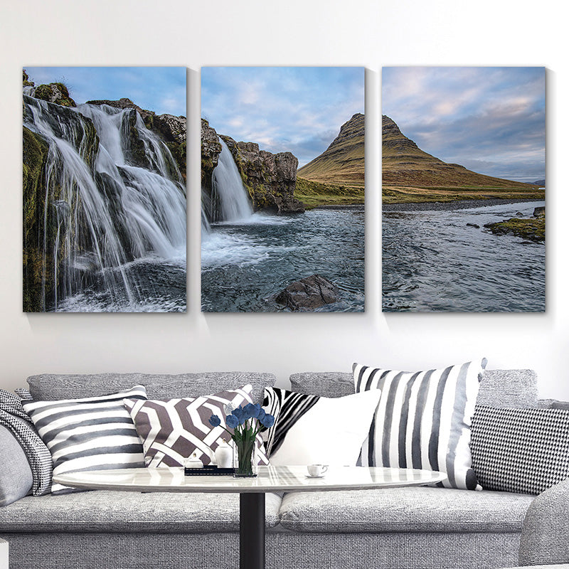 Falls Scenery Art Print Modern Canvas Wall Decor, Multiple Sizes Options, Set of Three Yellow Clearhalo 'Art Gallery' 'Canvas Art' 'Contemporary Art Gallery' 'Modern' Arts' 1764204