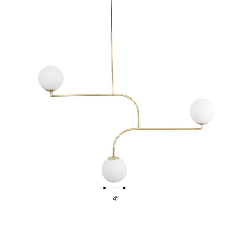 3 Lights Indoor Hanging Chandelier Light with Global White Glass Shade Modernist Gold Finish Pendant Lamp Clearhalo 'Ceiling Lights' 'Chandeliers' 'Glass shade' 'Glass' 'Modern Chandeliers' 'Modern' Lighting' 176421