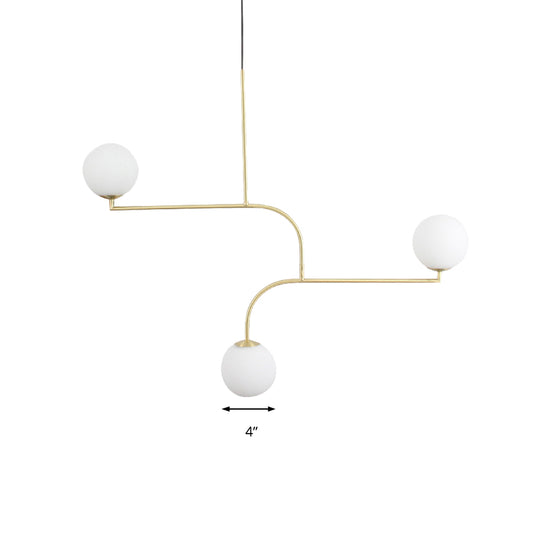 3 Lights Indoor Hanging Chandelier Light with Global White Glass Shade Modernist Gold Finish Pendant Lamp Clearhalo 'Ceiling Lights' 'Chandeliers' 'Glass shade' 'Glass' 'Modern Chandeliers' 'Modern' Lighting' 176421