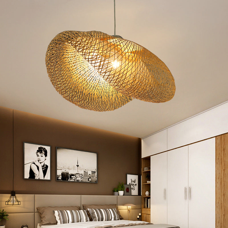 Asian Style Hat Shaped Hanging Pendant Rattan 1 Light Ceiling Hanging Lamp over Dining Table Clearhalo 'Ceiling Lights' 'Pendant Lights' 'Pendants' Lighting' 176424