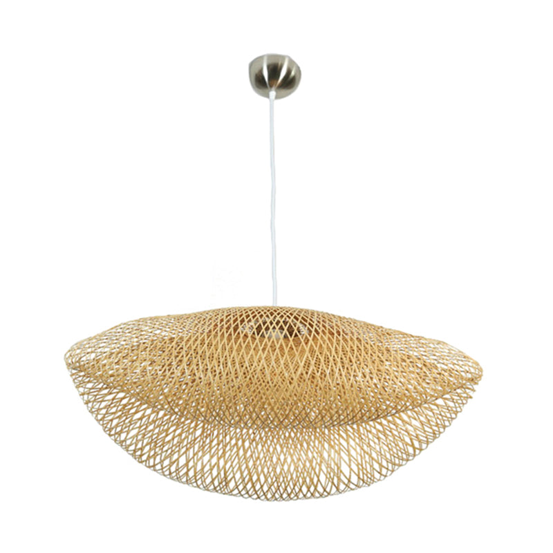 Asian Style Hat Shaped Hanging Pendant Rattan 1 Light Ceiling Hanging Lamp over Dining Table Clearhalo 'Ceiling Lights' 'Pendant Lights' 'Pendants' Lighting' 176425