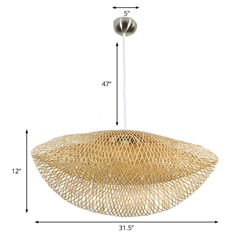 Asian Style Hat Shaped Hanging Pendant Rattan 1 Light Ceiling Hanging Lamp over Dining Table Clearhalo 'Ceiling Lights' 'Pendant Lights' 'Pendants' Lighting' 176426