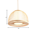 Modernism Domed Pendant Lamp Bamboo 1 Light Indoor Hanging Ceiling Light with Inner Cylinder Shade in Beige, 12"/14" W Clearhalo 'Ceiling Lights' 'Pendant Lights' 'Pendants' Lighting' 176434