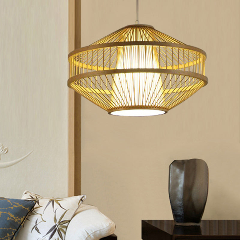 Modernist Style 1 Light Hanging Lamp with Bamboo Shade Beige Open-Weave Suspension Lamp for Restaurant Clearhalo 'Ceiling Lights' 'Pendant Lights' 'Pendants' Lighting' 176439