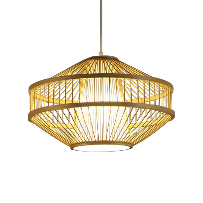 Modernist Style 1 Light Hanging Lamp with Bamboo Shade Beige Open-Weave Suspension Lamp for Restaurant Clearhalo 'Ceiling Lights' 'Pendant Lights' 'Pendants' Lighting' 176441