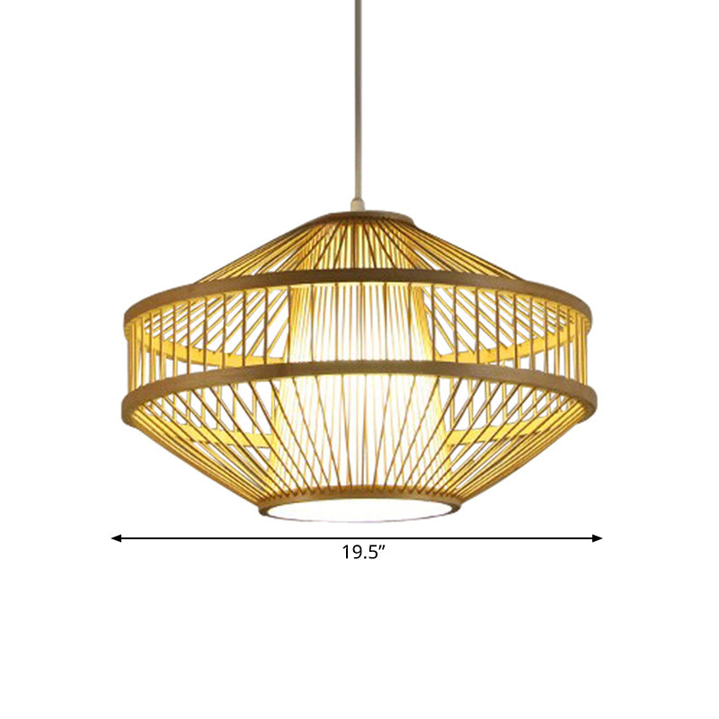 Modernist Style 1 Light Hanging Lamp with Bamboo Shade Beige Open-Weave Suspension Lamp for Restaurant Clearhalo 'Ceiling Lights' 'Pendant Lights' 'Pendants' Lighting' 176442