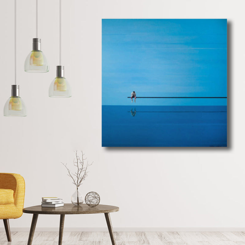 Boy and Sea Wall Decor Pop Art Textured Bedroom Canvas Print, Multiple Size Options Blue Clearhalo 'Arts' 'Canvas Art' 1764427