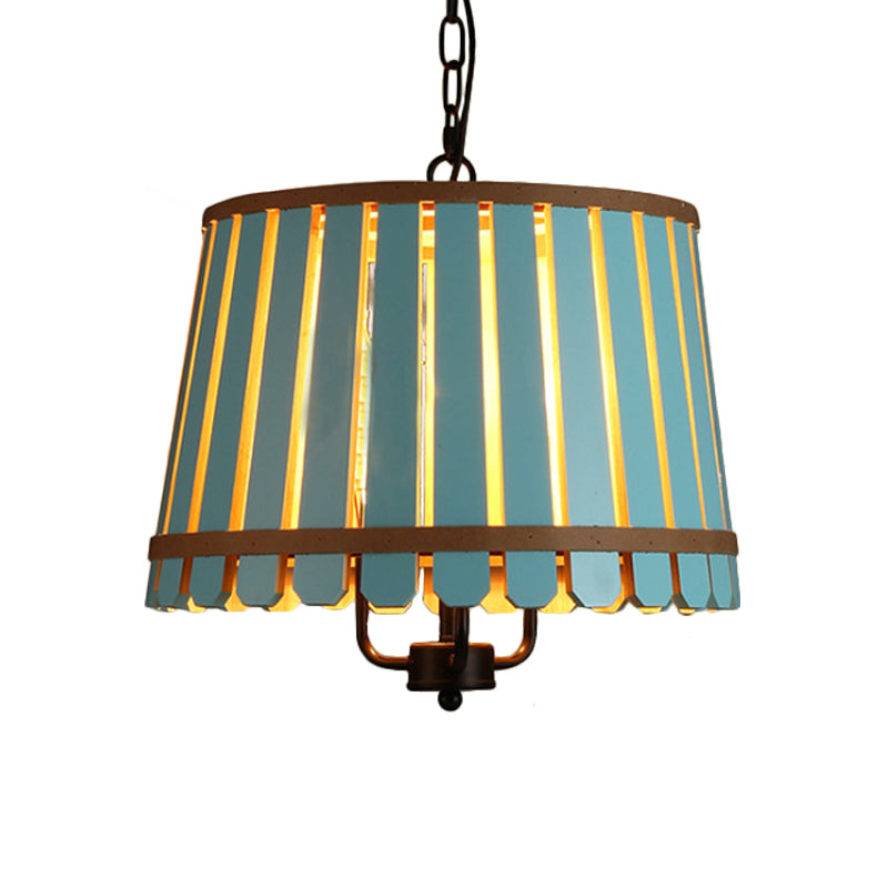 12.5"/16.5" Wide Slatted Chandelier Light Fixture Modern Wooden 3 Lights Blue/Green/Wood Hanging Pendant for Dining Room Clearhalo 'Ceiling Lights' 'Chandeliers' Lighting' options 176445