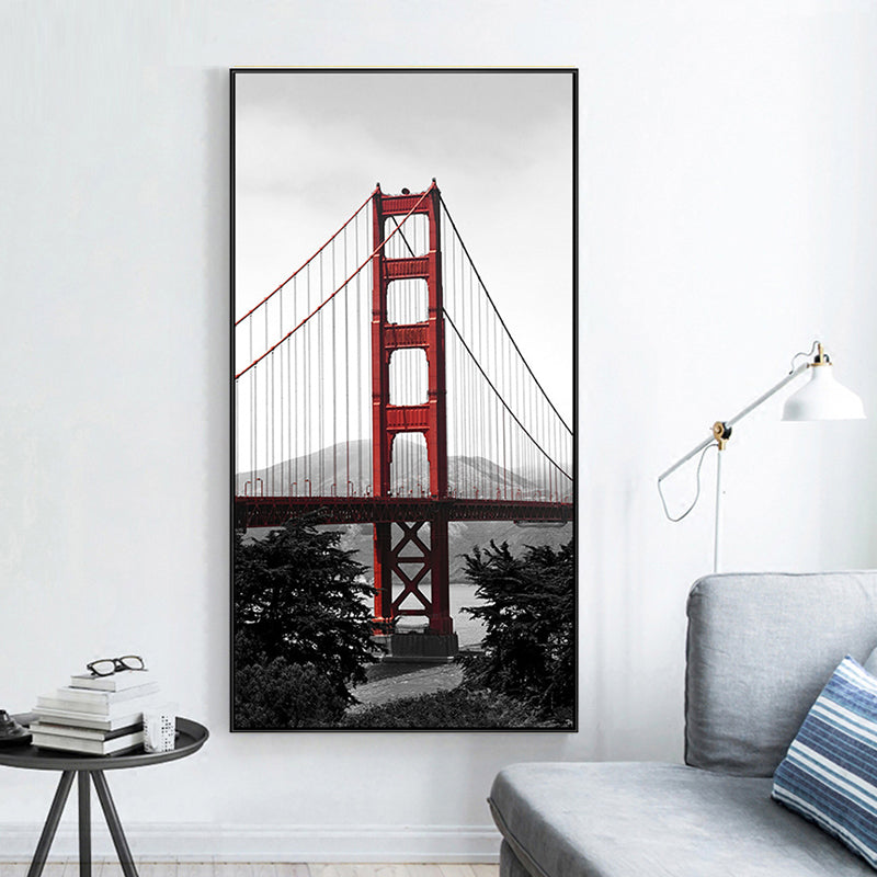 River-Crossing Bridge Canvas Wall Art Textured World Culture Style for Girls Bedroom Painting Clearhalo 'Arts' 'Canvas Art' 1764451