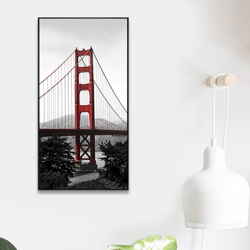 River-Crossing Bridge Canvas Wall Art Textured World Culture Style for Girls Bedroom Painting Clearhalo 'Arts' 'Canvas Art' 1764452