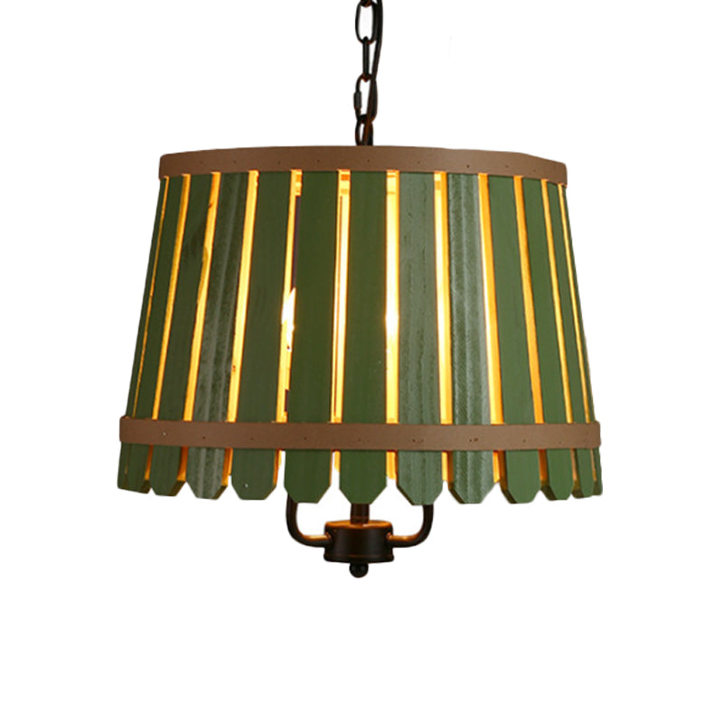12.5"/16.5" Wide Slatted Chandelier Light Fixture Modern Wooden 3 Lights Blue/Green/Wood Hanging Pendant for Dining Room Clearhalo 'Ceiling Lights' 'Chandeliers' Lighting' options 176447