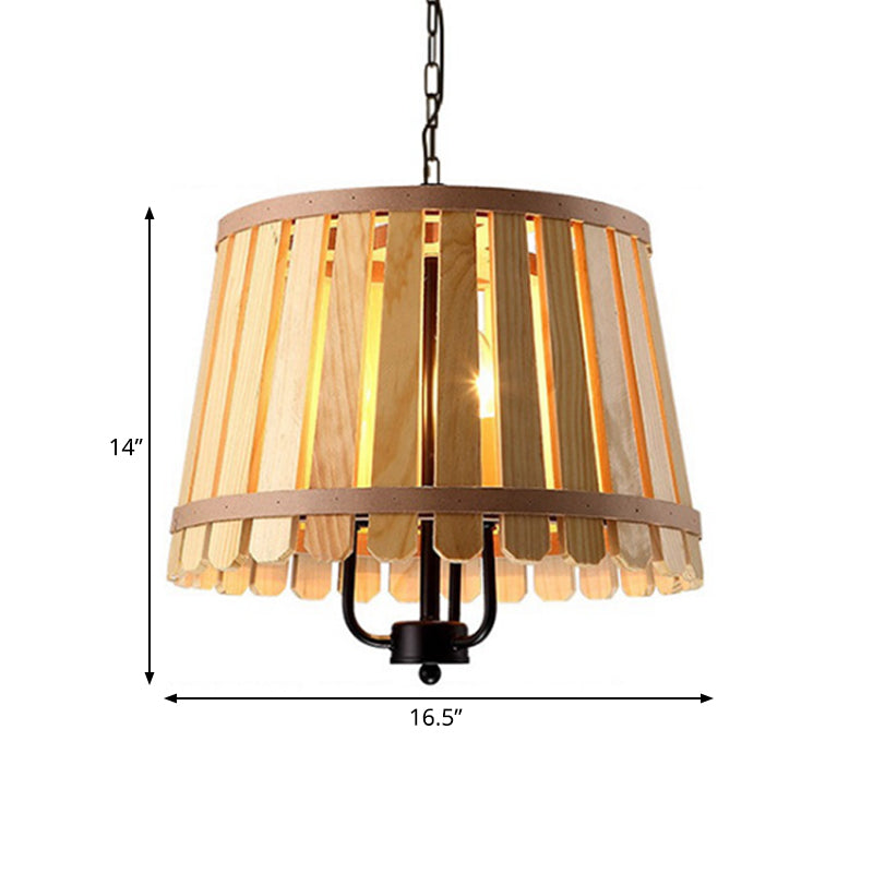 12.5"/16.5" Wide Slatted Chandelier Light Fixture Modern Wooden 3 Lights Blue/Green/Wood Hanging Pendant for Dining Room Clearhalo 'Ceiling Lights' 'Chandeliers' Lighting' options 176452