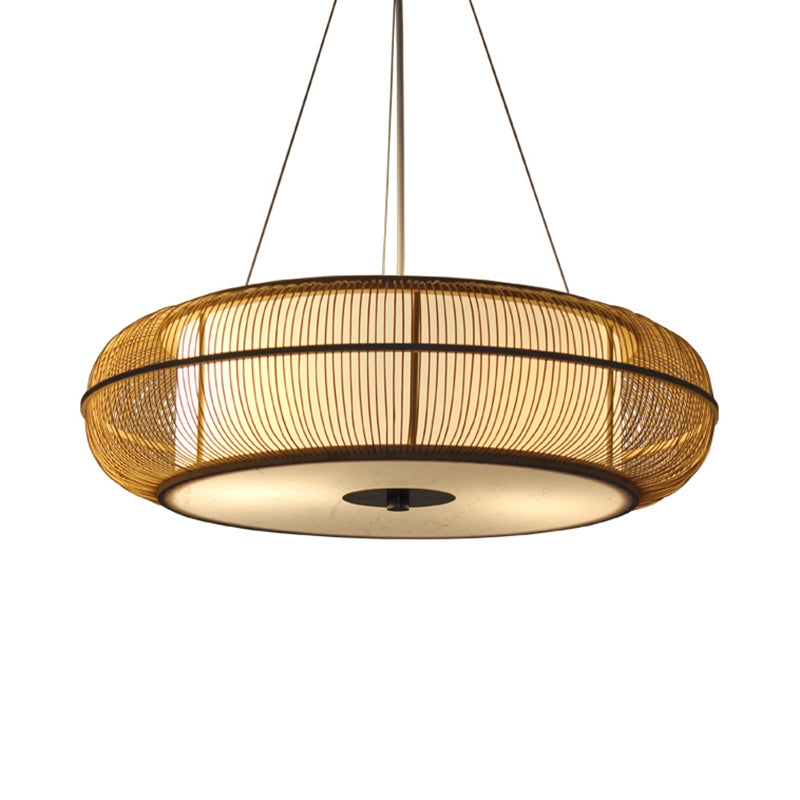 Modern Stylish Drum Shade Hanging Pendant Light Bamboo 3-Head Dining Room Ceiling Light in Black/Wood Clearhalo 'Ceiling Lights' 'Modern Pendants' 'Modern' 'Pendant Lights' 'Pendants' Lighting' 176458