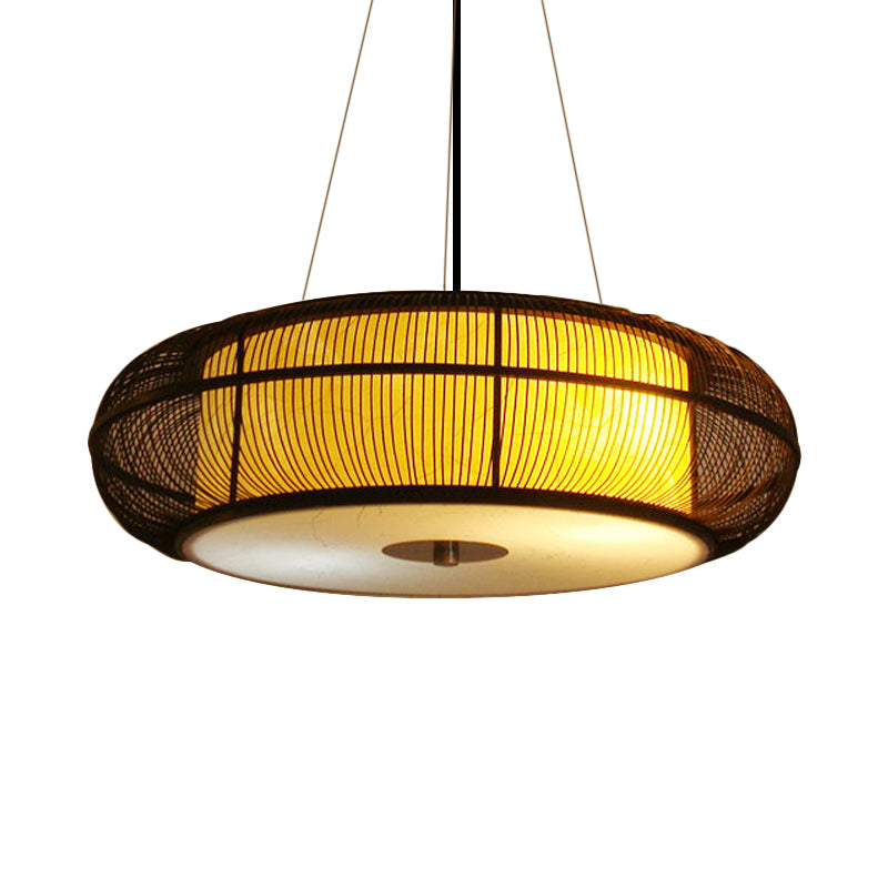 Modern Stylish Drum Shade Hanging Pendant Light Bamboo 3-Head Dining Room Ceiling Light in Black/Wood Clearhalo 'Ceiling Lights' 'Modern Pendants' 'Modern' 'Pendant Lights' 'Pendants' Lighting' 176461