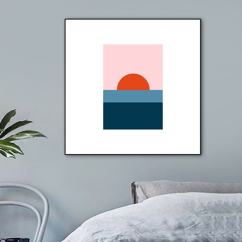 Minimalist Ocean Sunrise Drawing Art Print Canvas Textured Blue Wall Decor for Bedroom Clearhalo 'Art Gallery' 'Canvas Art' 'Kids' Arts' 1764638