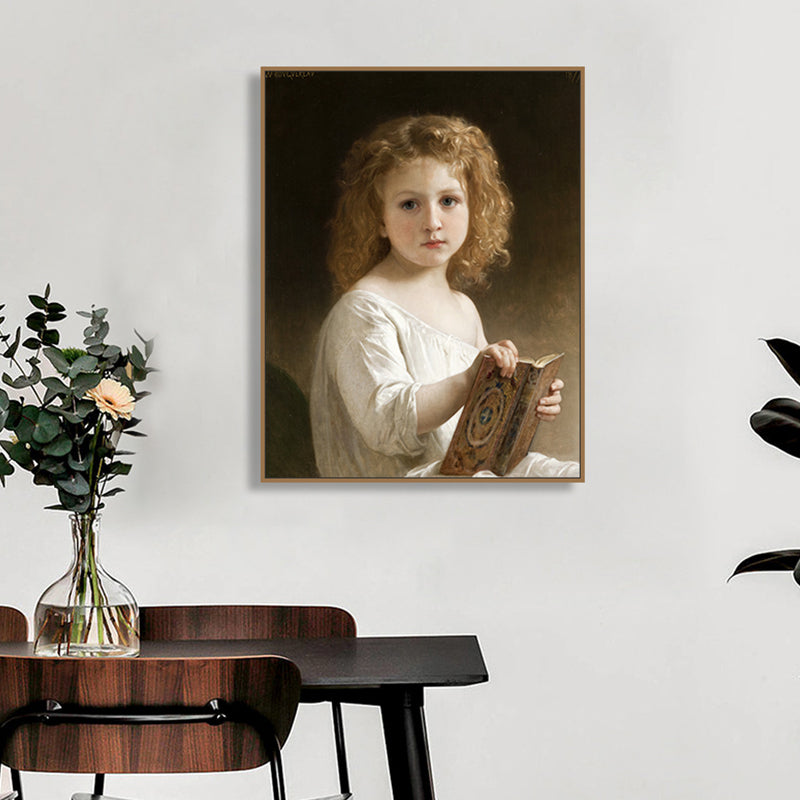 Brown Reading Little Girl Painting Textured Wall Art Print for Guest Room, Multiple Sizes Brown Clearhalo 'Arts' 'Canvas Art' 1764683